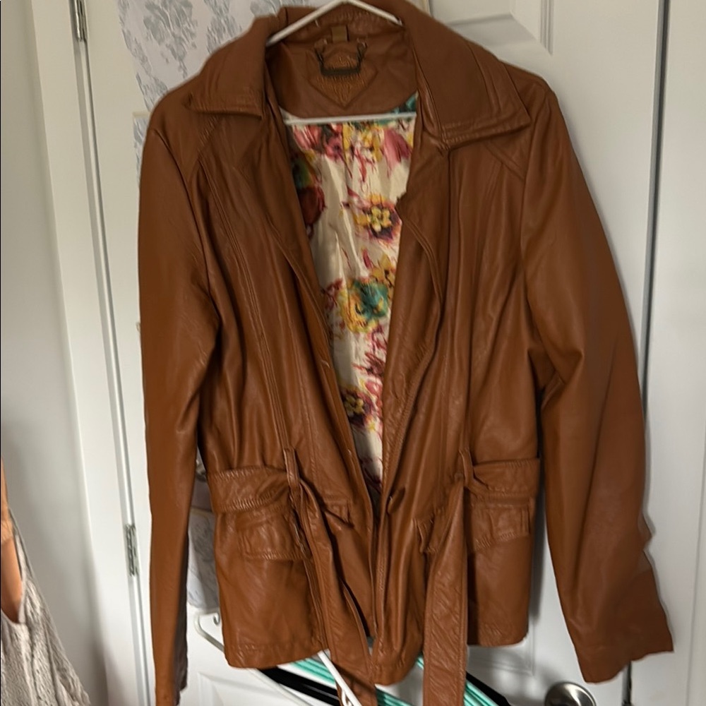 Women's Joujou Tan faux Leather Jacket L